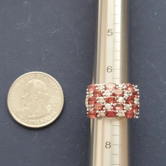 Rhodolite Garnet White Topaz Sterling Silver Ring Size 7 - Picture 12 of 16